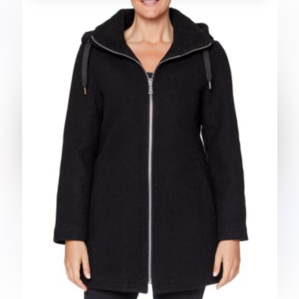 Vince Camuto Women's Black Wool Blended Fleece Hood Jacket Large